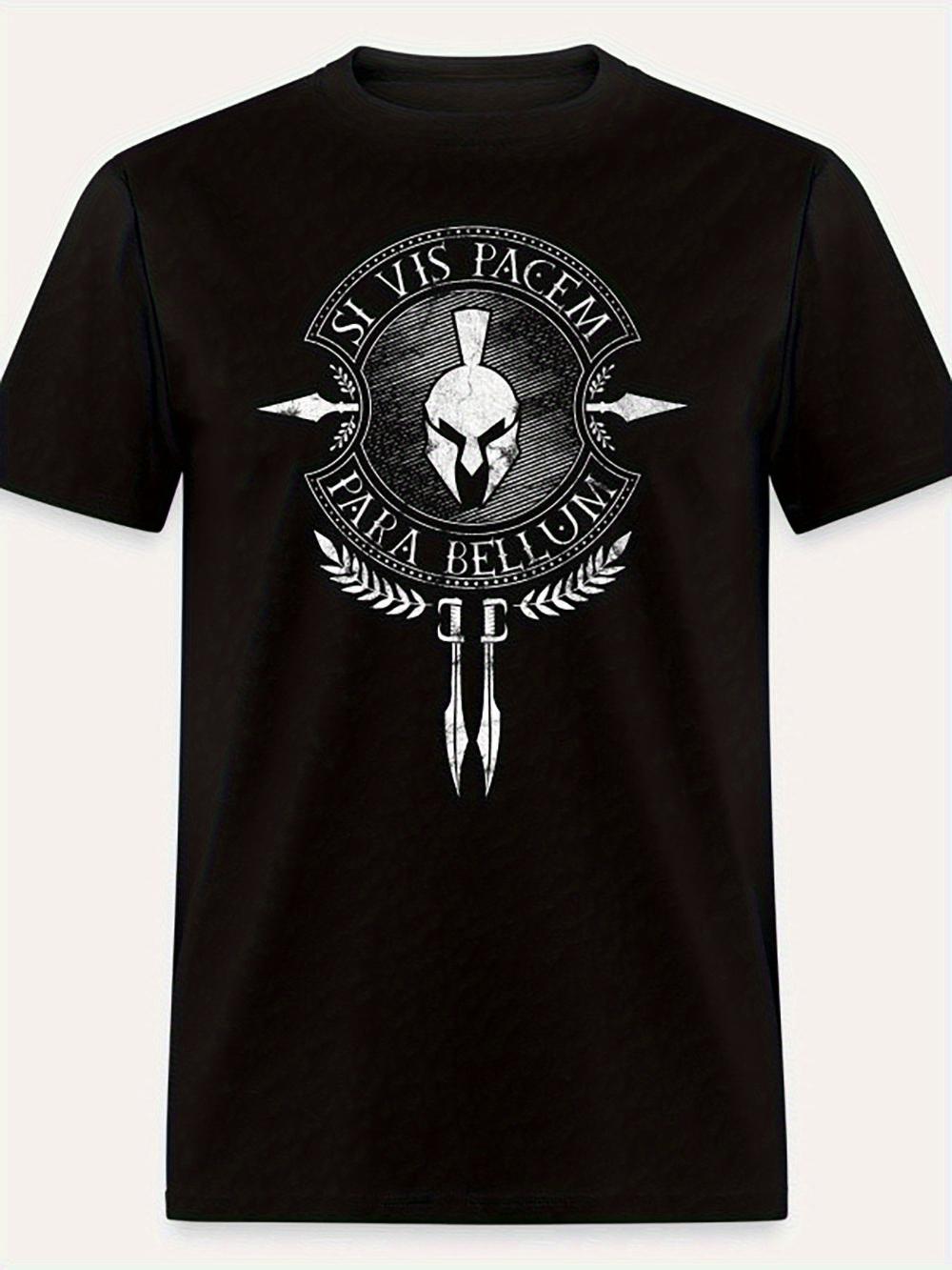 SPARTA1426 Funny Mens Short Sleeve Graphic TShirt Casual Spartan Helmet Design Black Regular Fit All Season Comfort TShirt S