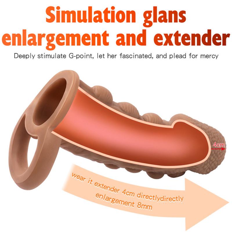 Reusable Condoms Penis Extender Silicone Enlargement Penis Sleeve Thick Condom With Grain