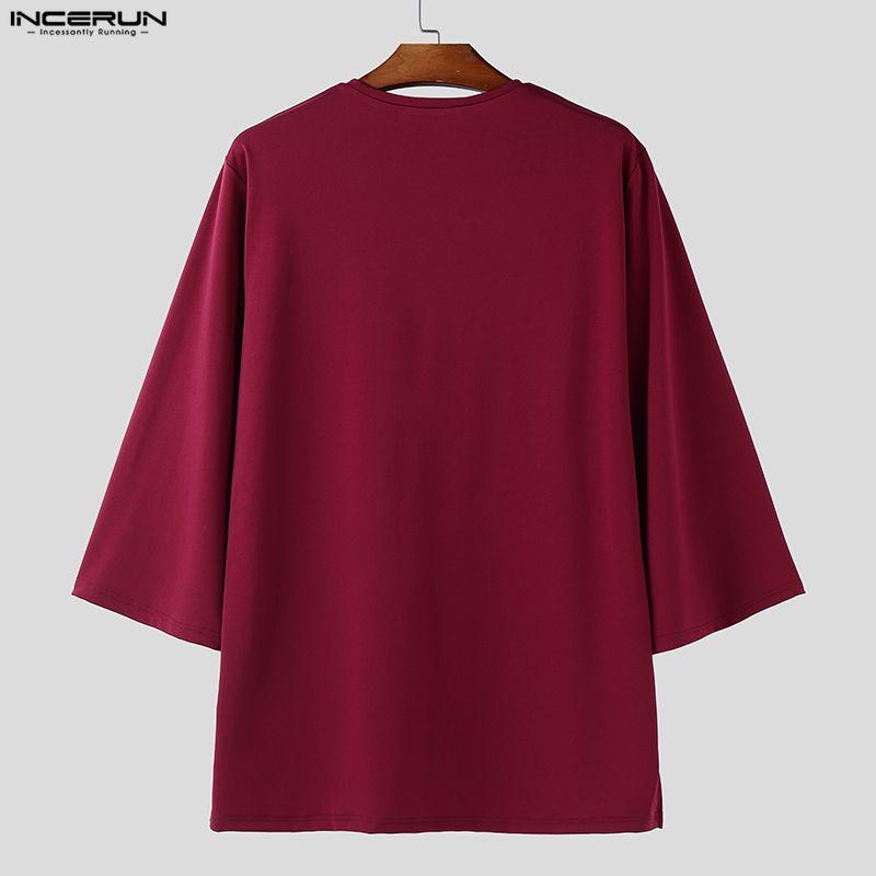 INCERUN Oversized Summer Men O Neck 3/4 Sleeve iIrregular Casual Long T-shirts Tee Tops