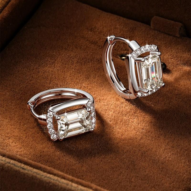 Classic Luxury 2CT Emerald Moissanite Earrings Women 14K Gold Plated Elegant Fine Jewelry