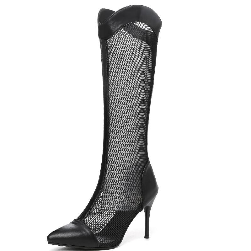 

Модные летние сапоги на высоком каблуке для женщин 2024 года, весенние сапоги с острым носком и шнуровкой, длинные сапоги для танцевальной вечеринки, женские сапоги больших размеров 38