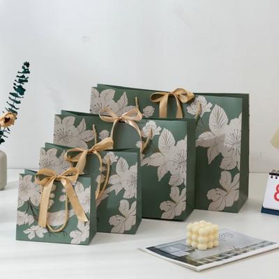 Creative Green Handhold Paper Bag Luxury Thicken Printing Floral Bird Chinese Traditional High-quality Packaging Bag Gift
