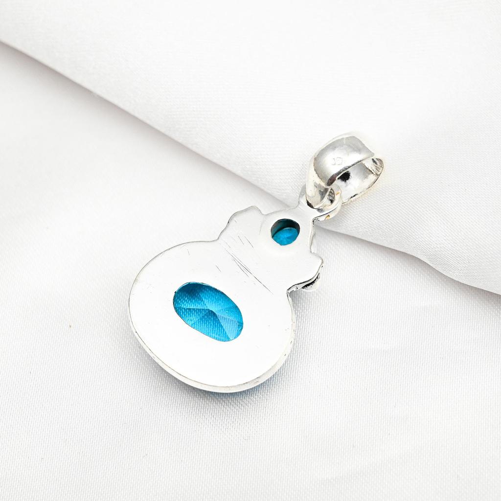 Blue Topaz Pendant Gemstone Jewelry, 925 Solid Sterling Silver Pendant, Handmade Jewelry Birthstone Pendant, Gift For Him
