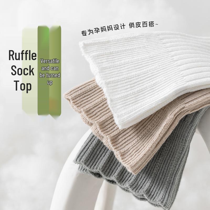 Japanese-Style Lace Trim Maternity Socks - Loose Cuffs, Non-Constricting, Cotton Comfort for Postpartum & Pregnancy.