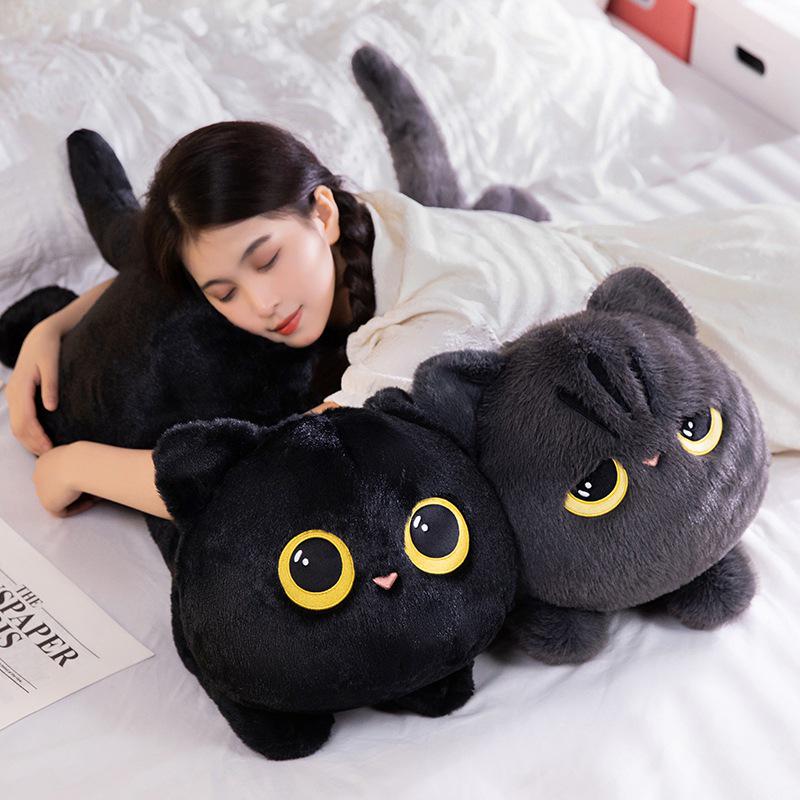 Large Black Cat Plush Pillow Doll - Long Striped Plush Toy for Boys and Girls