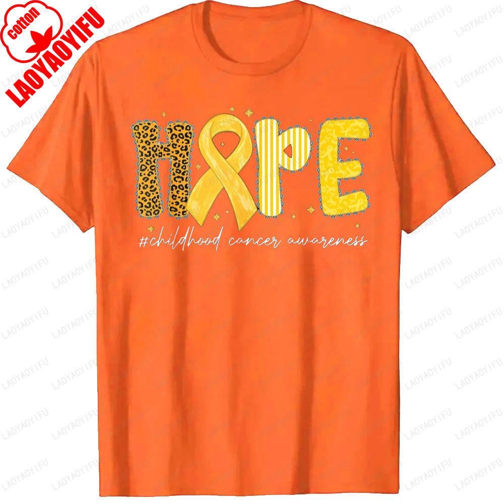 Leopard Hoffnung Goldband Bewusstsein für Kinderkrebs Erwachsenen Bedrucktes T-Shirt Oberteile Frau Mann Baumwolle Lässig Streetwear Oberteile
