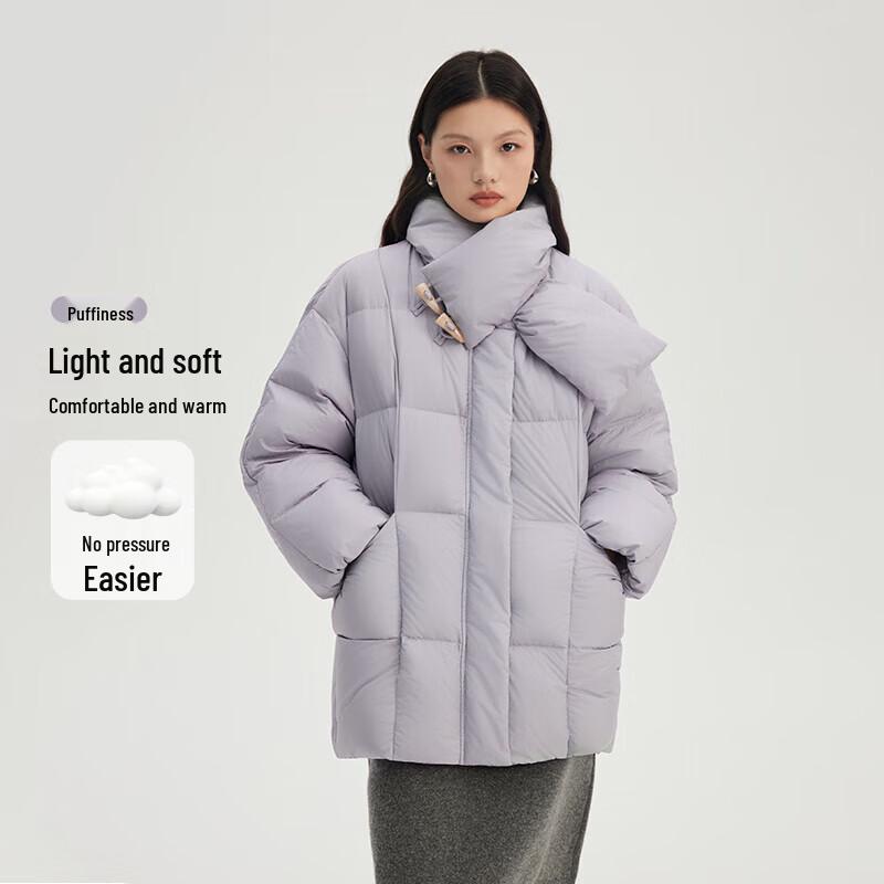 Women's Mid-Length Down Jacket with Scarf Collar and Toggle Buttons