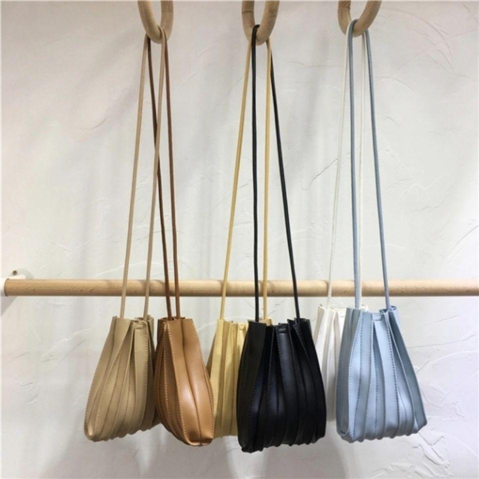 Japanese & Korean Style Soft Leather Ruffled One-Shoulder Mini Phone Bag - Casual, Stylish, Crossbody, Small Bag