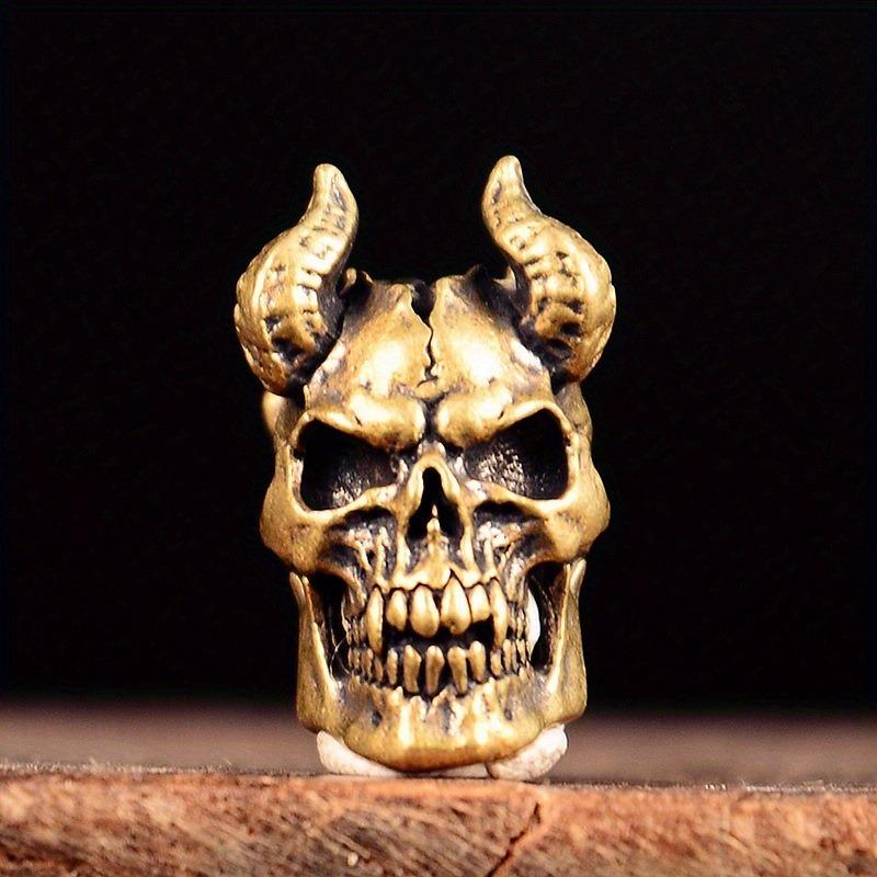 1PC Gothic Devil Satan Goat Horn Skull Brass Knife Beads DIY Paracord Charms Key Chain Accessories Punk Men Outdoor EDC Tools Lanyard Pendants