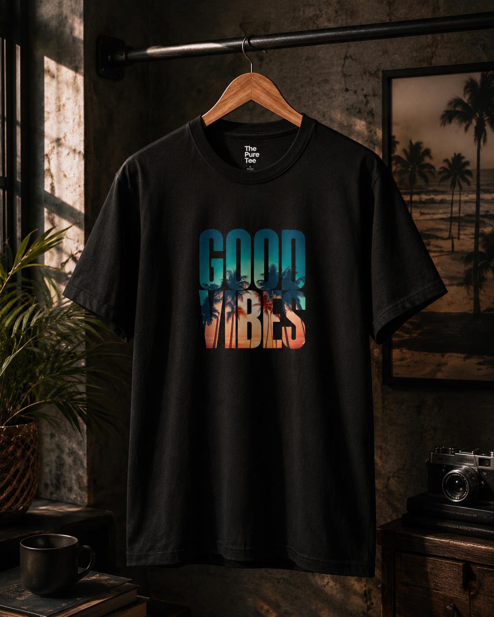 Good Vibes Tropical Sunset Palm Trees Summer Beach Travel Holiday Unisex Graphic Tshirt S