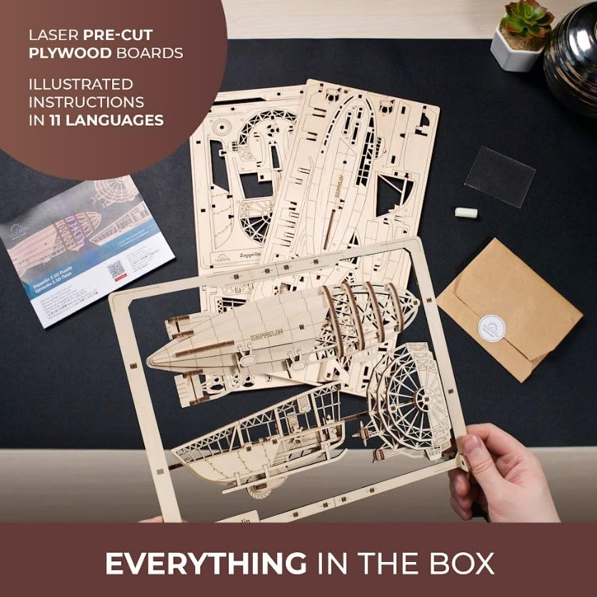 Ugears Zeppelin 2.5D Puzzle 70208 Holz 3D Puzzle Kein Kleber oder Werkzeug für Bastelarbeiten erforderlich