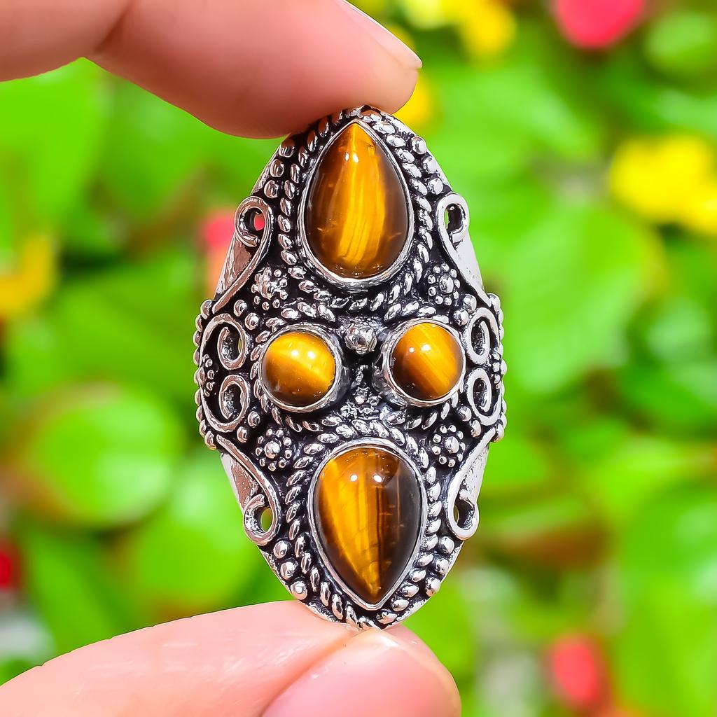 Tiger Eye Gemstone 925 Sterling Silver Gift Jewelry Ring Size 10