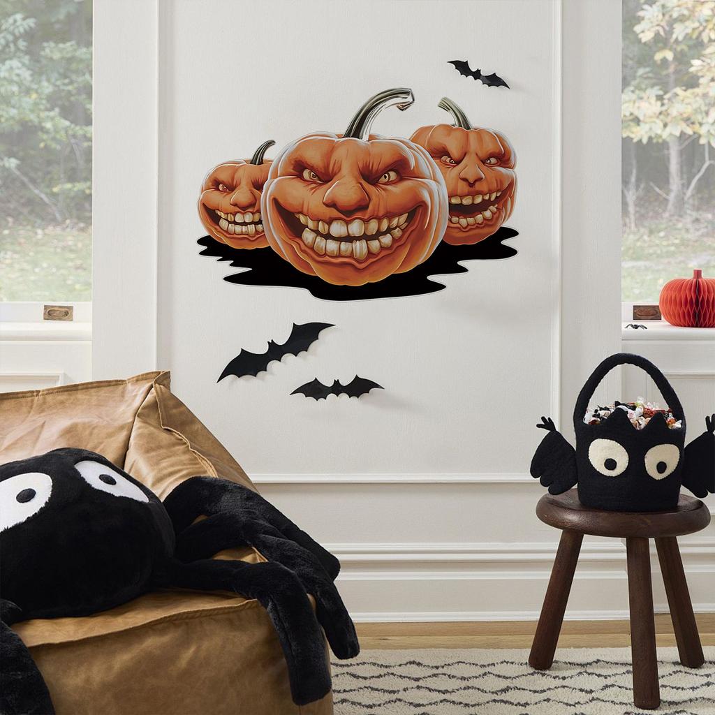 Quirky Smiley Pumpkin Holiday Wall Decoration Chic Peel and Stick Halloween Spooky Sticker Self Adhesive Waterproof Canvas Decor