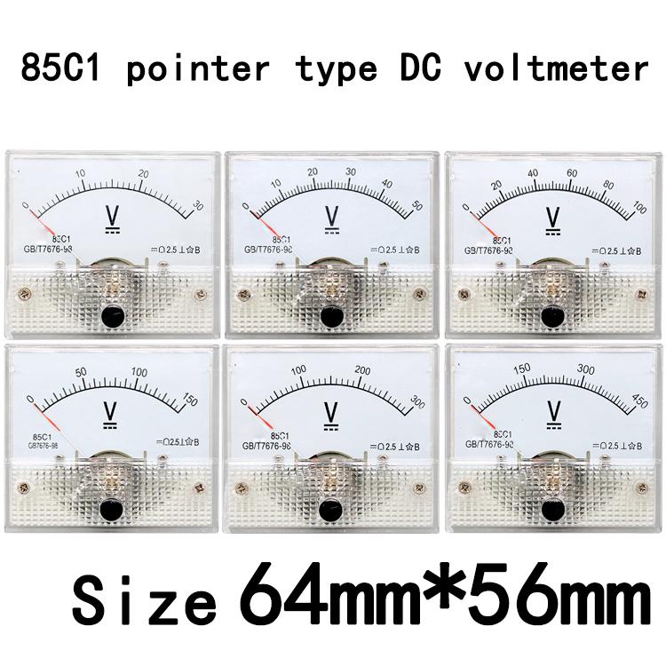 85C1 Pointer Type DC Voltmeter 5V10V15V20V30V100V150V250V300V450V500V Size 64mm * 56mm