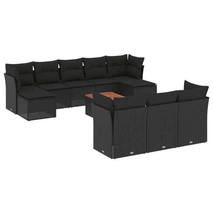 VidaXL Garden Lounge Set with Cushions 11 Pcs, Patio Sofas, Patio Furniture Set, Outdoor Furniture, Black 3223878