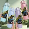 1PC Dinosaur Driving Monster Truck Print 750ml Color Plastic Sports Water Bottle Leakproof Flip Straw Lid Suitable for Sports Office Home Use