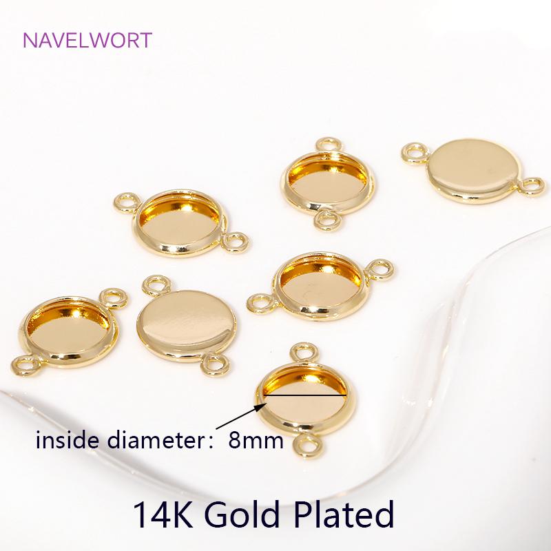 6/8/10mm 14K Gold Plated Cabochon Blank Tray Charms Connectors For DIY Bracelets Necklaces Jewelry Making Accessories Supplies