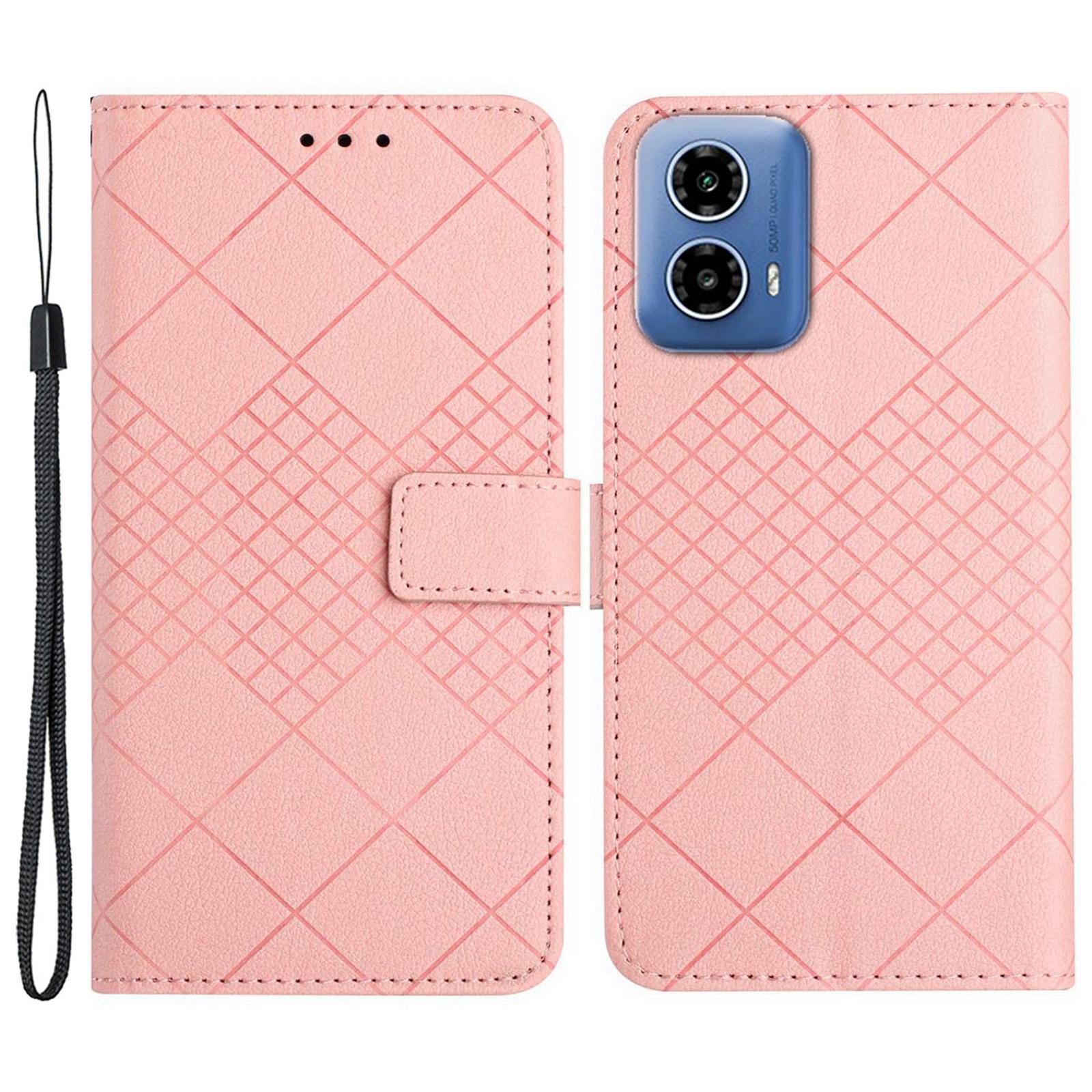 

HT06 For Motorola Moto G85 5G/S50 Neo 5G Case PU Leather Wallet Rhombus Phone Cover Pink