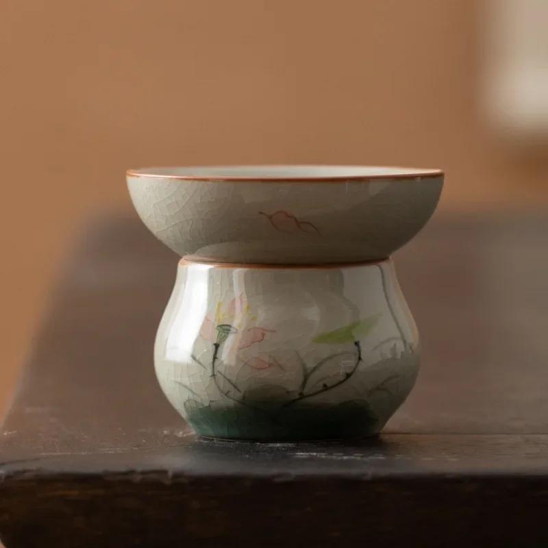 Keramisk Håndmalt Tesil Geyao Tefilter Vintage Lotus Tesil Kung Fu Tesett Tilbehør for Hjemmekontor