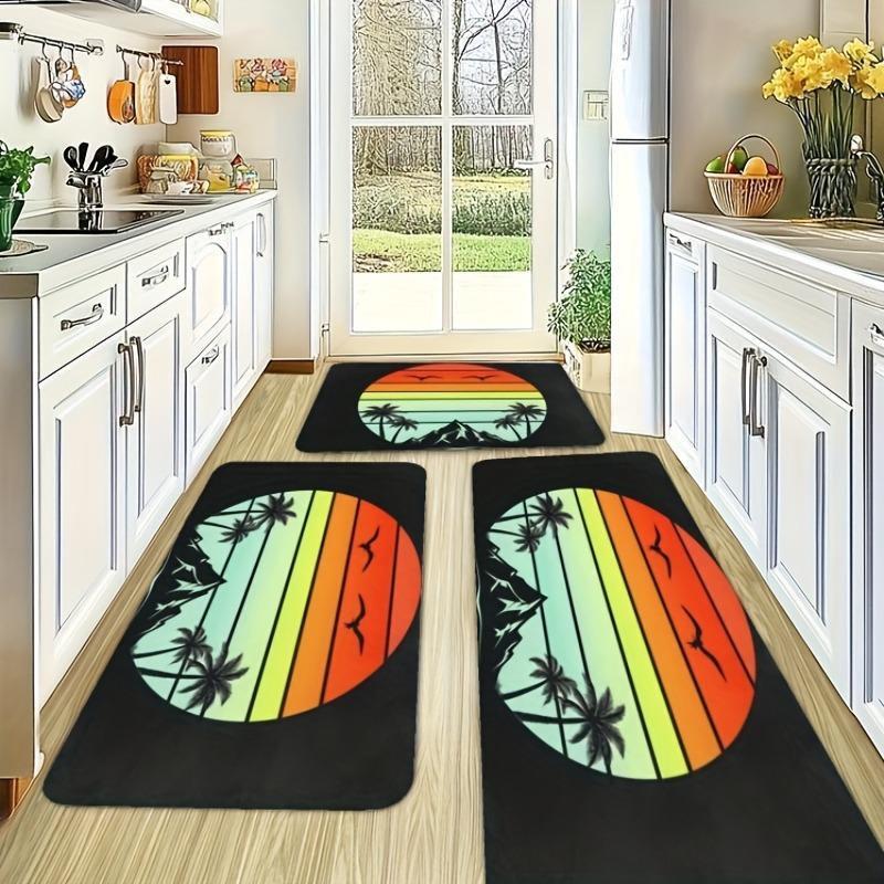 1PC Tropical Dusk Pattern Kitchen Rug Non-Slip Door Mat Pop Design Bathroom Rug Bath Mat Carpet for Home Sink Laundry Ecoreeree