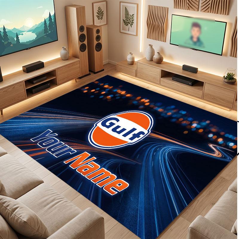 Gulf Personalized Crystal Velvet Carpet, Customized Name Text Soft Anti‑Slip Rug for Living Room Bedroom