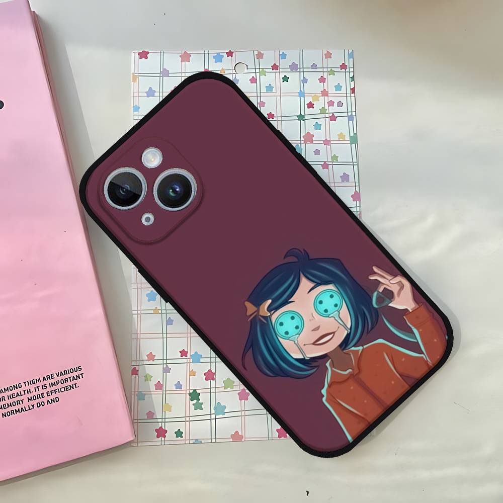 Anime C-coraline Phone Case For IPhone 1716 15 14 13 Pro Max 11 12 Mini X Xs XR Black Silicone Cover