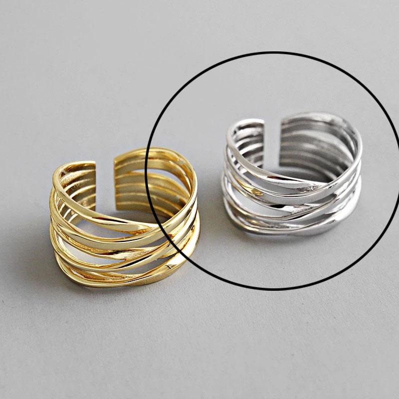 925 Silver Rings For Women Hollow Out Gold Color Temperament Personality Fashion Female Trendy Resizable Opening Rings