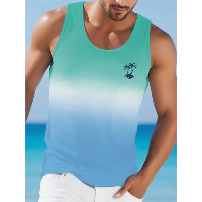 Men's O-Neck Large Size Vest Gradient Texture Casual Breathable Sleeveless Vest 2024 Summer Street Fashion Men's Sports Vest
