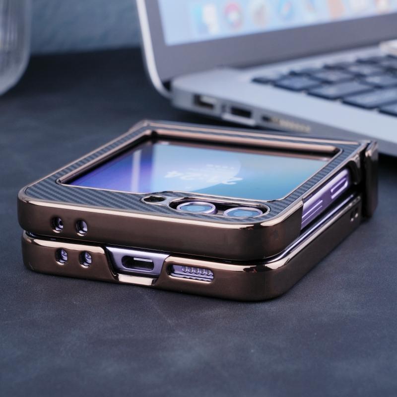 For Samsung Galaxy Z Flip 7 6 5 4 3 Electroplated Carbon Fiber Magnetic Anti-Fingerprint Drop Resistant Folding Phone Case