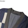 ZANZEA Women Casual V-Neck Loose Long Sleeve Patchwork Cardigan Blouse