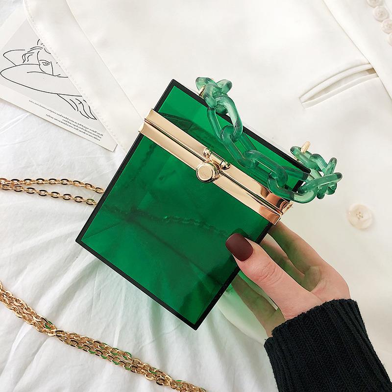 2025 summer Korean version acrylic transparent box chain small square bag portable shoulder messenger women's bag portable