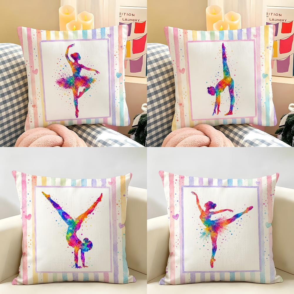 Girl Art Gymnastics Sport Ballet Cushion Cover Natural Linen Organic Fabric DoubleSided Printing Sofa Home Decor Pillow Case