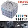 635PCS Automotive Plastic Fastener Kit for Door Trim Panel Bumper Fender Grille Radiator Cover Retainer 45 Tool Trim Removal Set