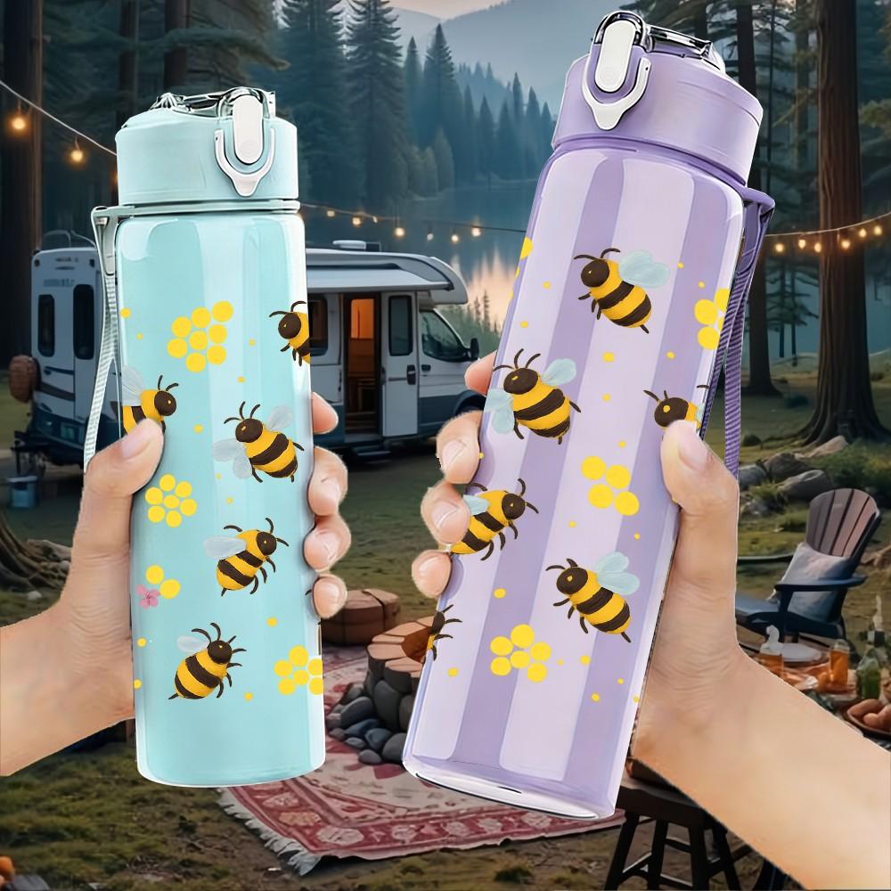 1PC Honey Bee Honeycomb Pattern 750ml Color Plastic Sports Water Bottle Leakproof Flip Straw Lid Suitable for Sports Office Home Use