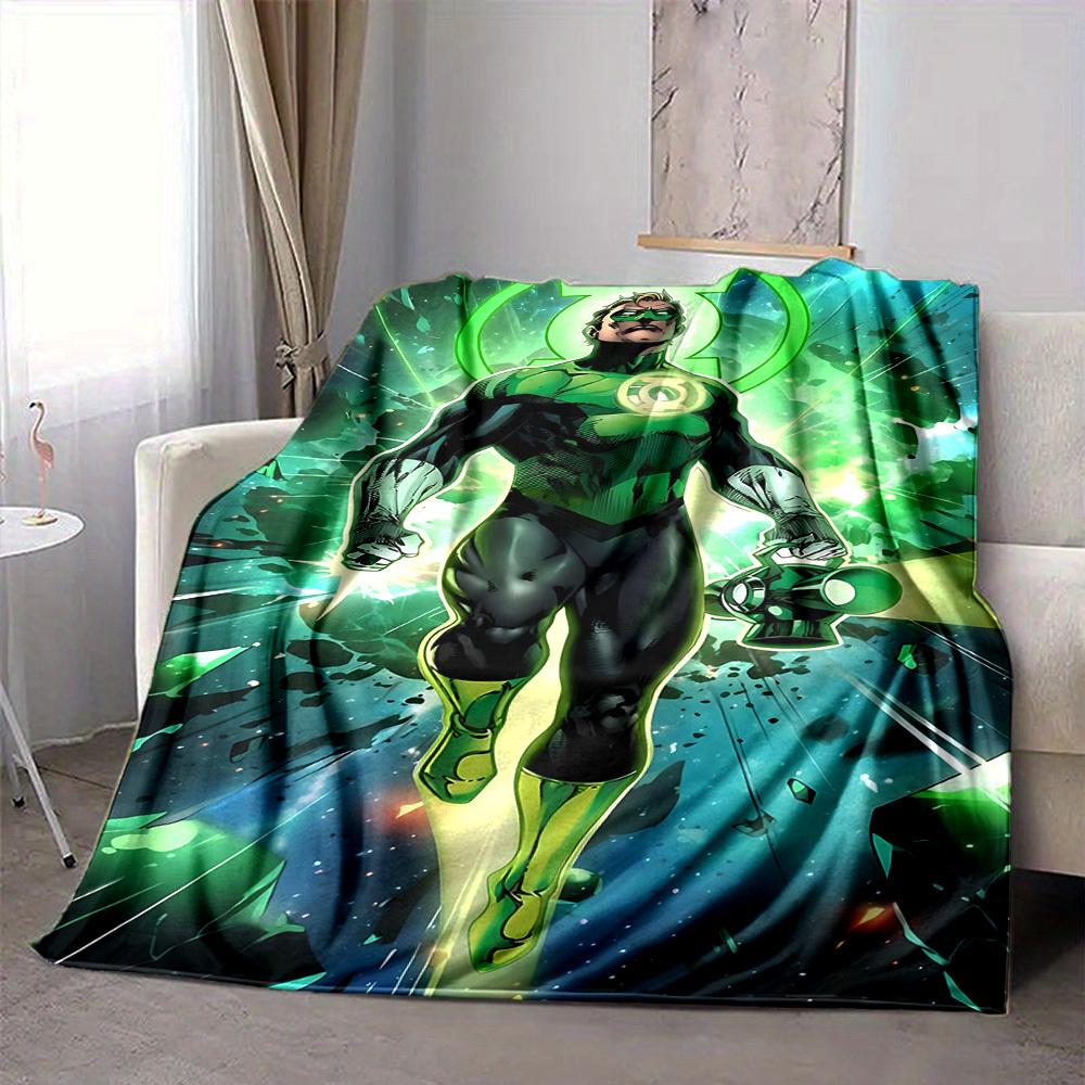 1pc Green Lantern Blanket Lightweight Flannel Throw For Sofa, Bed, Travel, Livingroom, Office, Couch, Chair, And Bed