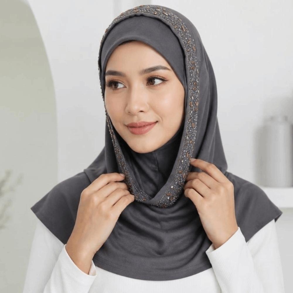 Soft Elastic Instant Hijab Cap Stretchable Head Wrap Hat Fashion Pull on Hijab Daily Wear