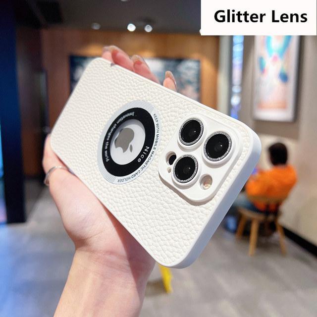 Skórzane logo biznesowe z dziurką etui na telefon Iphone 14 13 12 11 Pro Max 14 Plus 14pro 11 odporna na wstrząsy miękka osłona obiektywu tylna okładka