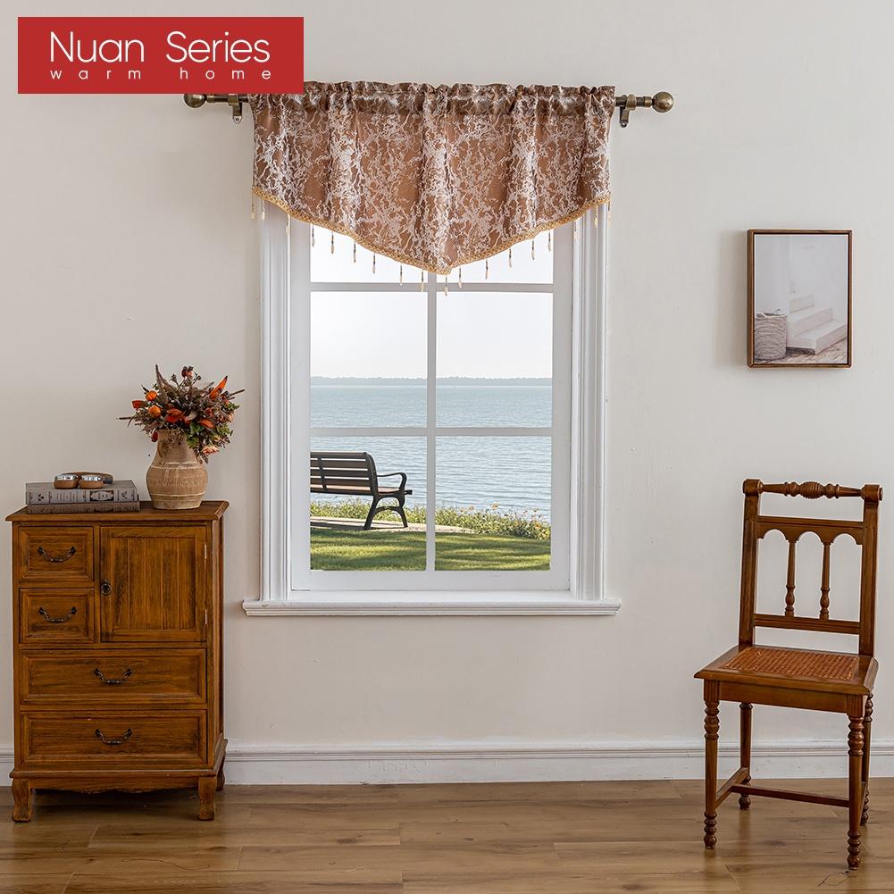 1PC Nuan Series Vintage Luxury Bead String Decorative Valance Jacquard Short Window Valance for Living Room Bedroom Home Decor