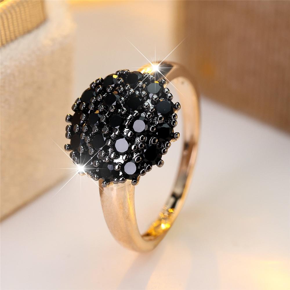 Female Cute White Black Zircon Stone Gold Color Wedding Jewelry Promise Engagement Rings For Women