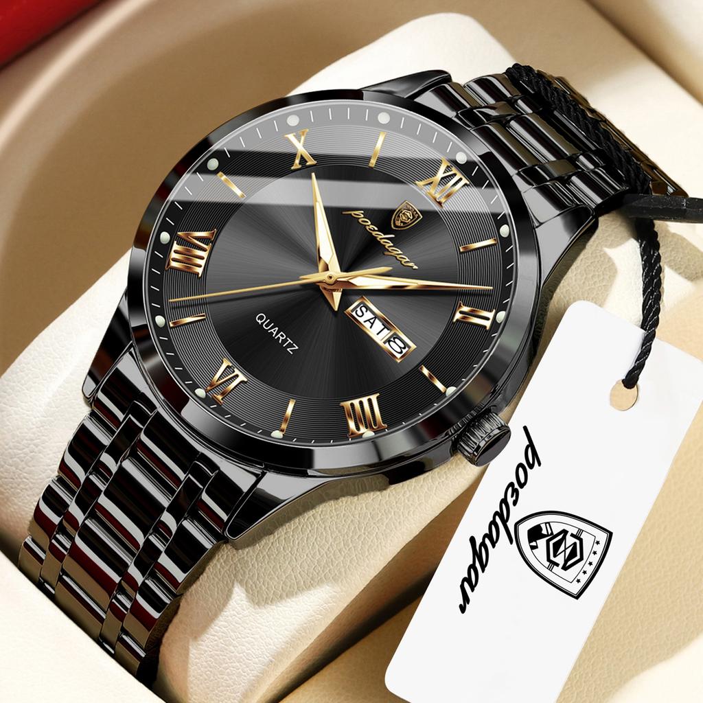 POEDAGAR Top Fashion Men Wristwatch Waterproof Luminous Week Date Quartz Male Clock Stainless Steel Business Men's Watches Reloj