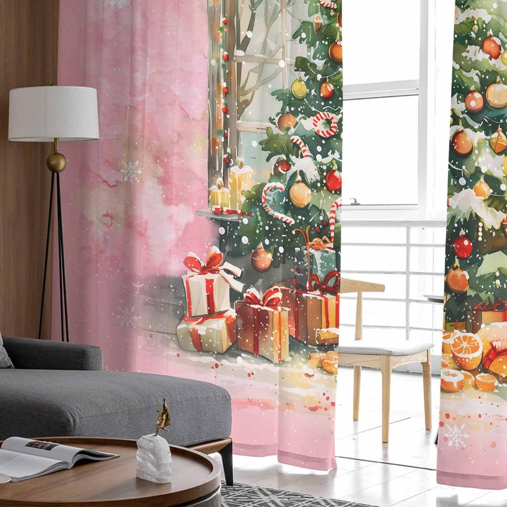 Christmas Tree Gift Fruit Curtains For Living Room Bedroom Home Decoration Window Voile Tulle Curtain Drapes