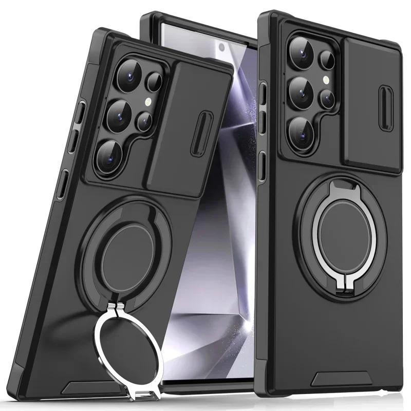 Case For Samsung Galaxy S25 Note 20 Ultra Plus A56 A36 A26 A05 A05S Slide Camera Protect Magnetic Holder Armor Shockproof Cover