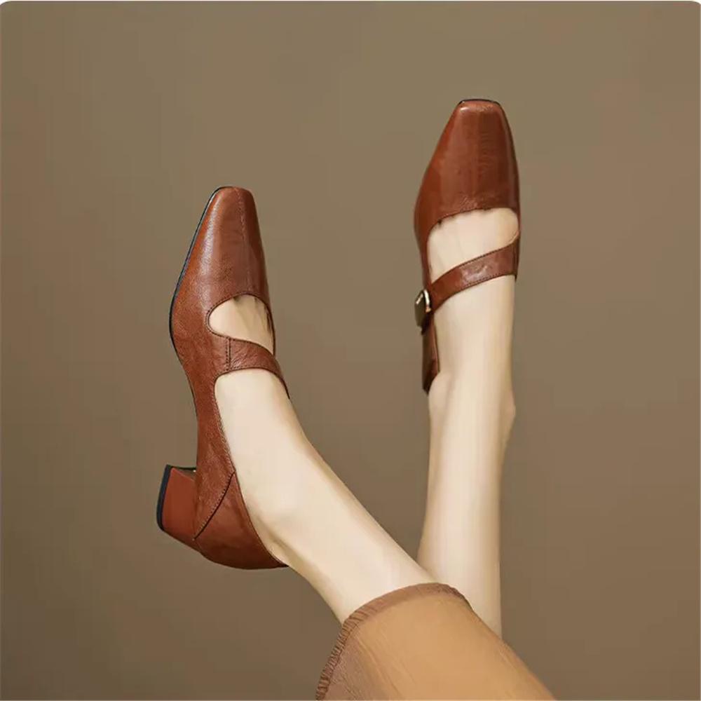 women cute white hollow out comfort spring & summer square heel shoes for party lady brown soft leather shoes ab641