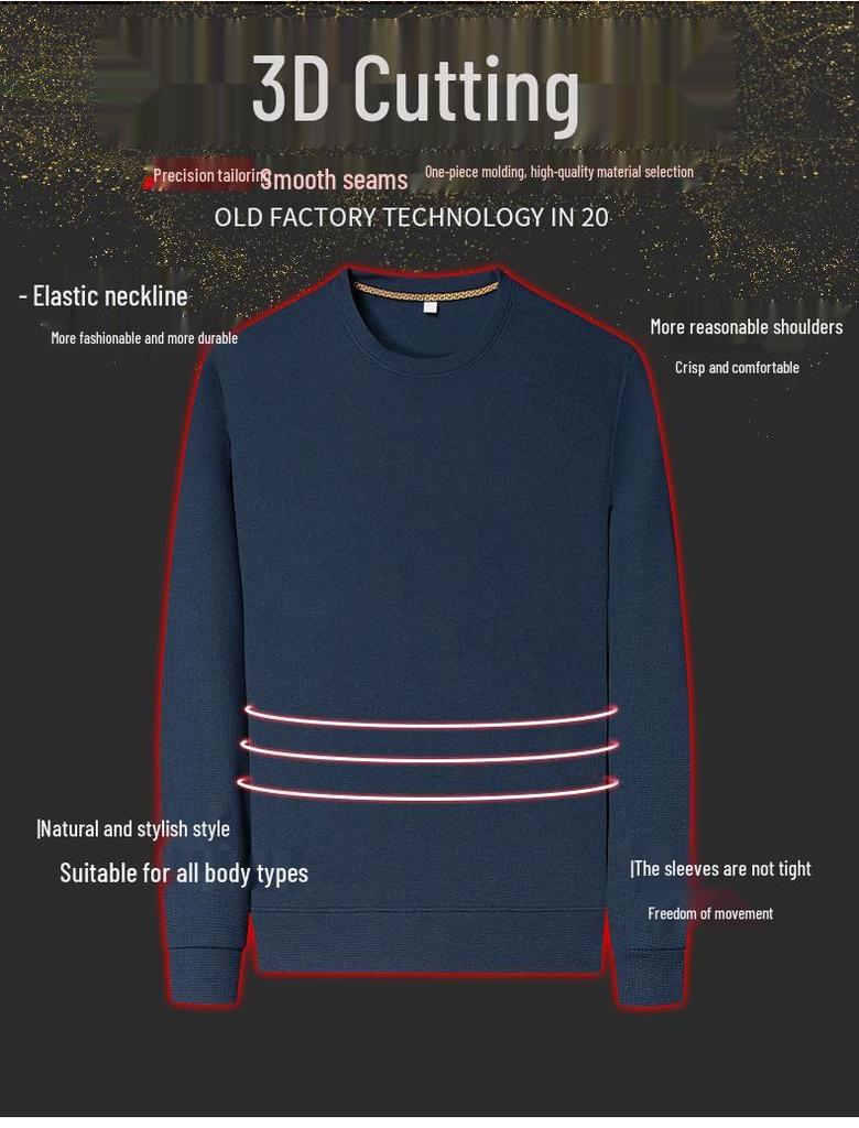 Men's Waffle Knit Long-Sleeve Hoodie - Solid Color Versatile Round Neck T-Shirt for Spring and Autumn