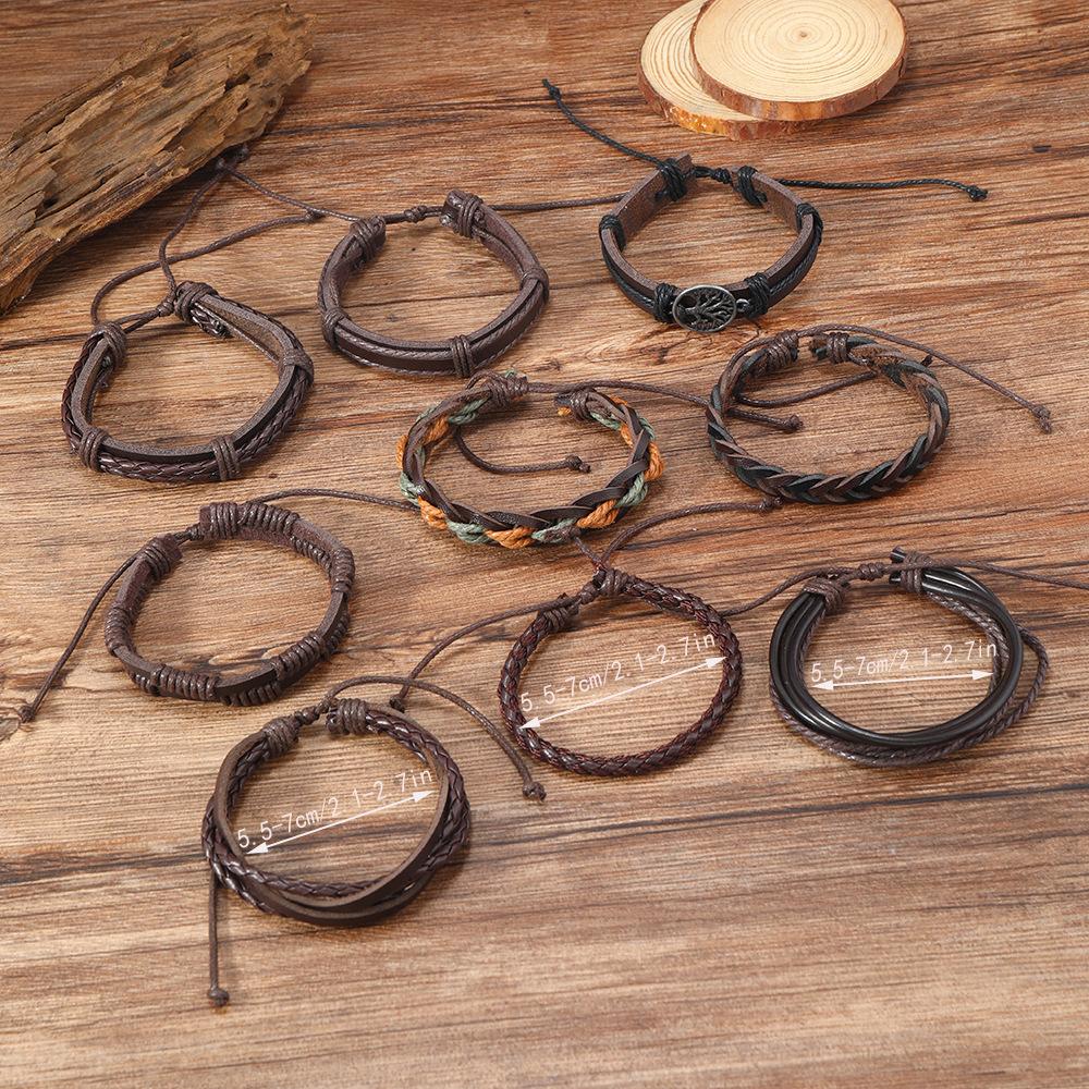 Cross-border e-commerce explosion, retro style, tree of life, devil's eye, men's leather woven bracelet combination set