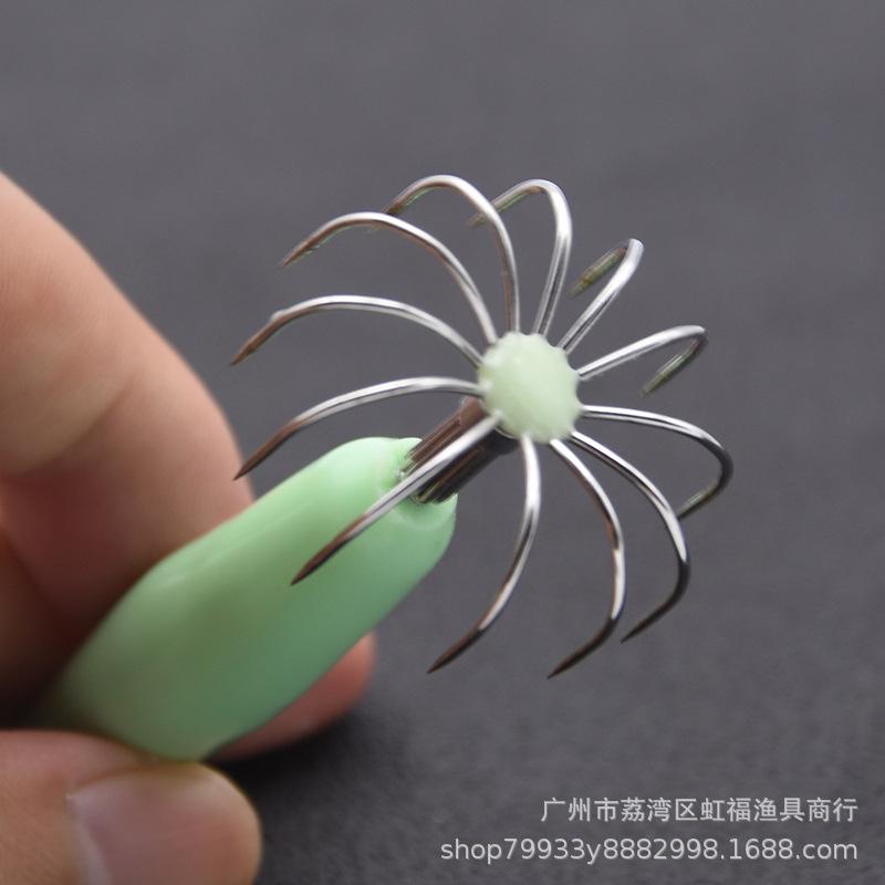 Stainless Steel Luminous Barbless Squid and Cuttlefish 12-Needle Umbrella Fishing Hooks