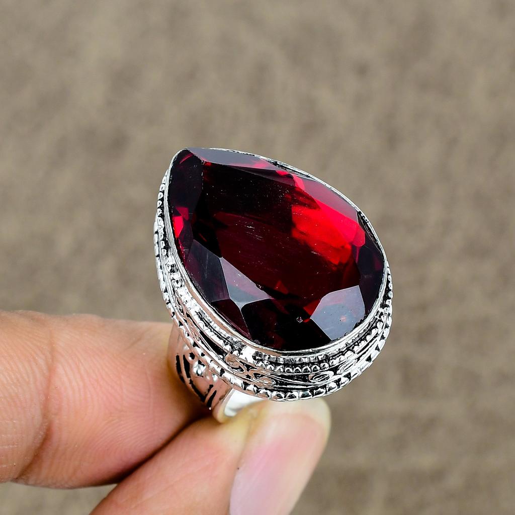 Garnet Genstone Handmade 925 Sterling Silver Jewelry Ring Size 8 KKG-458