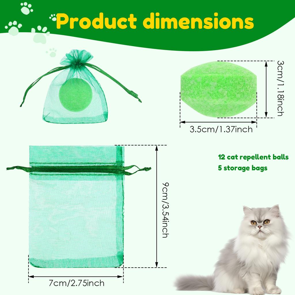12Pcs Cat Repellent Ball Natural Peppermint Oil Outdoor Cat Deterrent Tablets with 5 Breathable Mesh Bag Pet Training Supplies