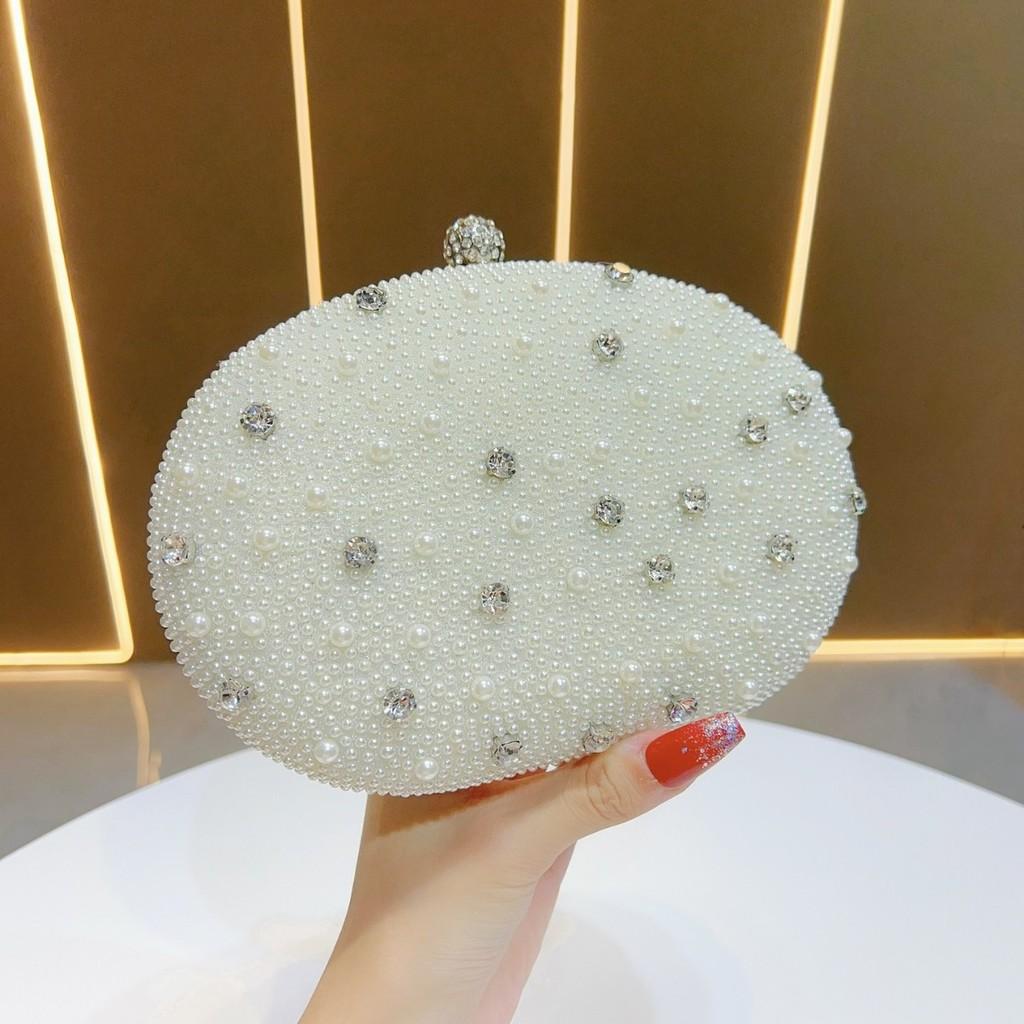 Ladies Pearl Evening Clutch Bag With Water Dazzling Embellishments For Formal Events