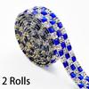 2 Rolls Clothing Accessories for Hats Bags Jackets Rhinestone Tape Iron-On Glass Self-Adhesive Chain Ribbon Multi-Color